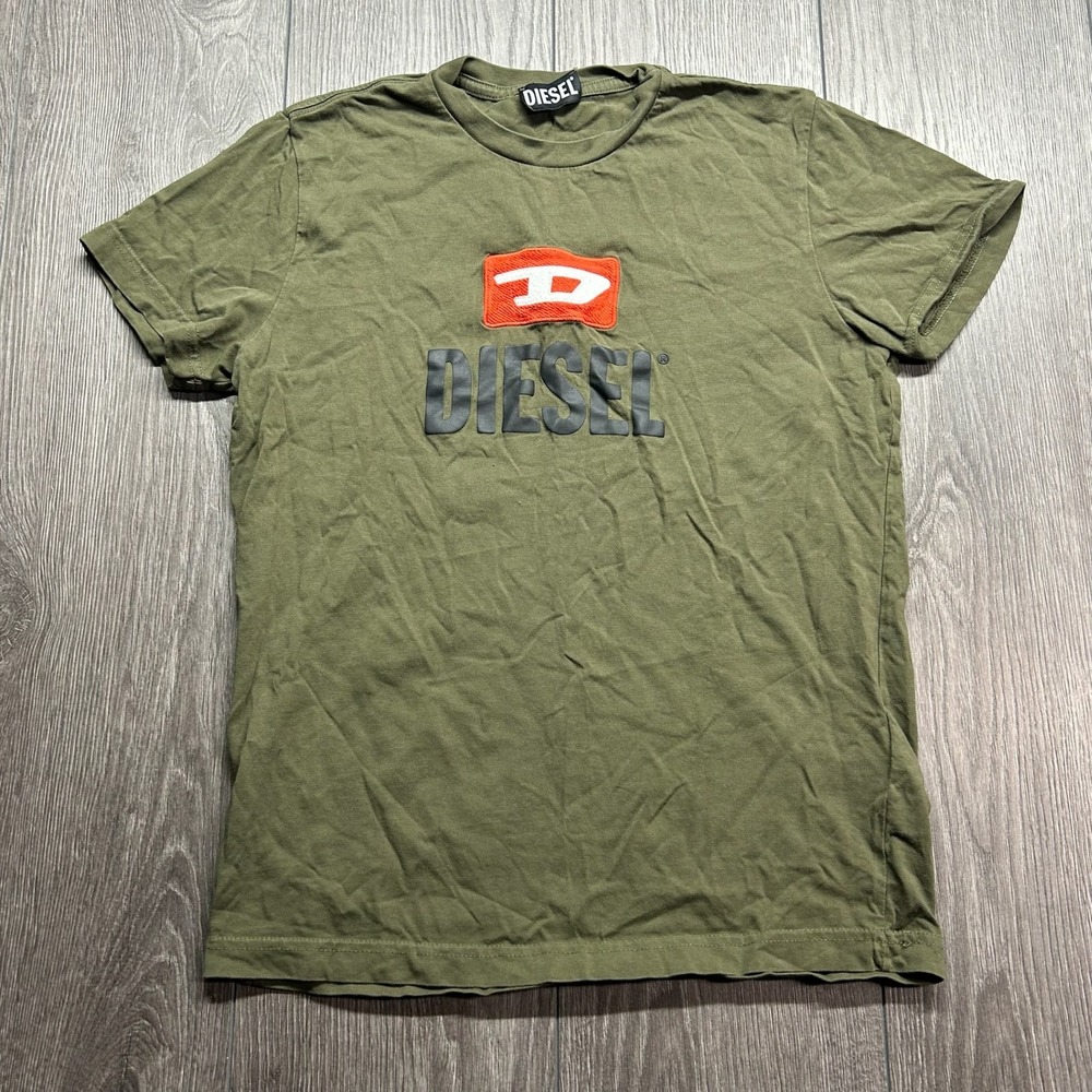 Diesel T-Diego New D Logo Small T-Shirt Olive Green Raised Logo Designer